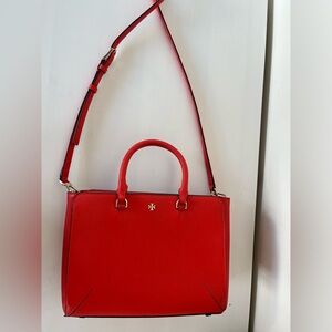Red Tori Burch tri-compartment bag